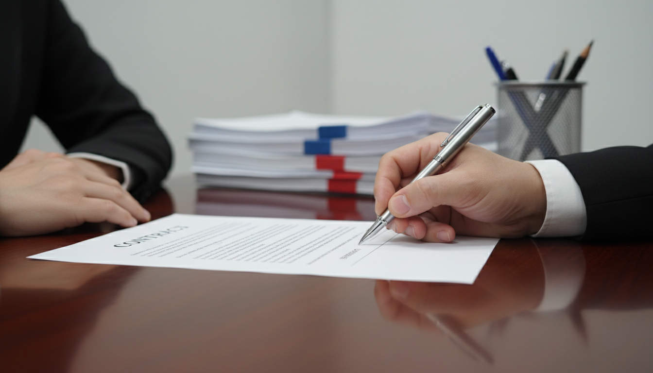 Руки подписывают официальный юридический документ