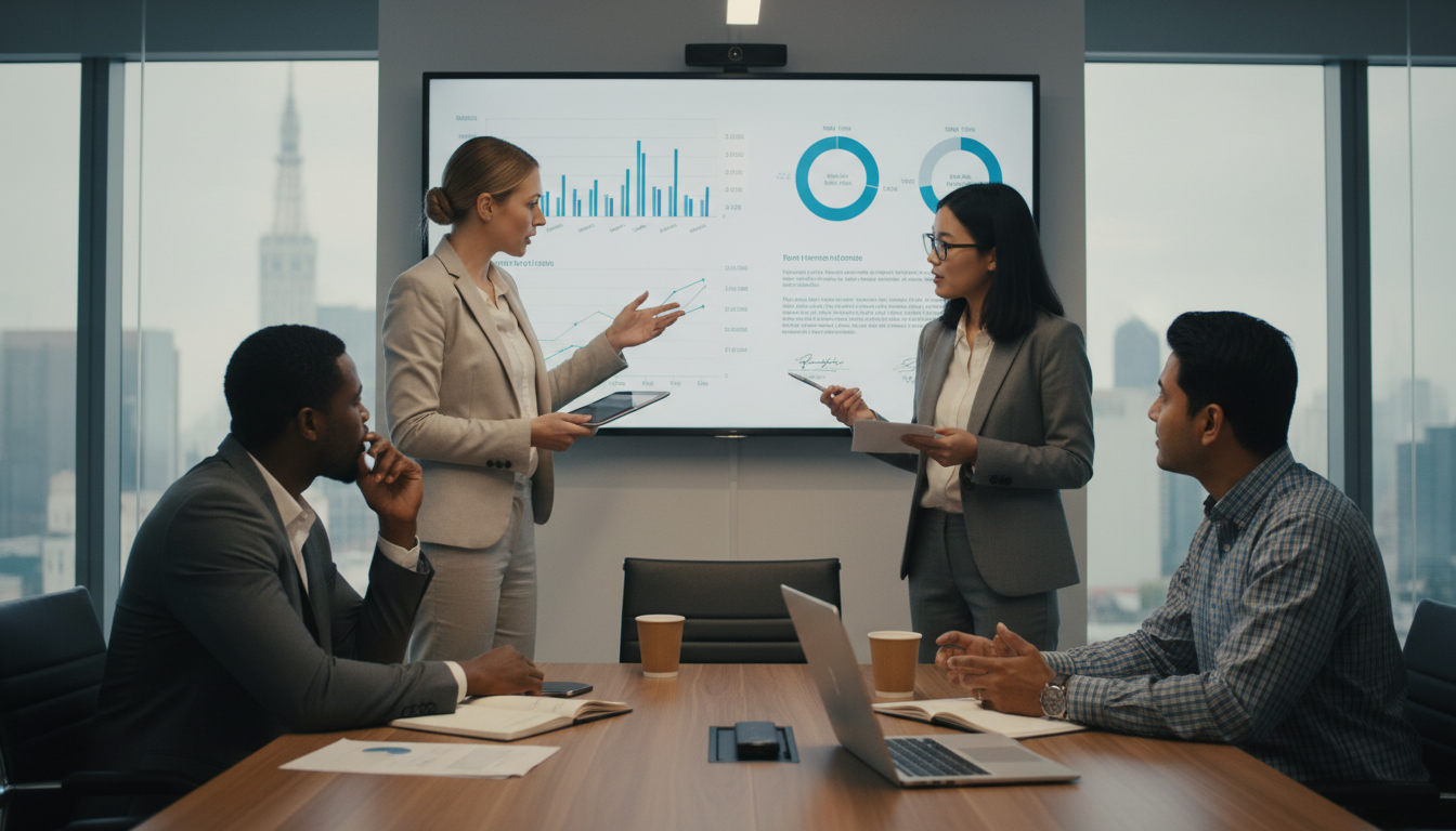 Команда обсуждает стратегию по делу о банкротстве на совещании