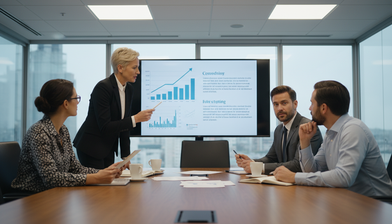 Команда обсуждает стратегию по делу о банкротстве на совещании